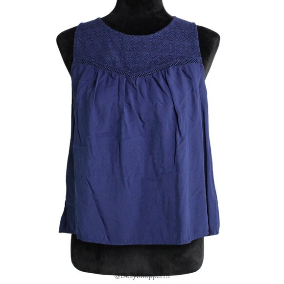 Old Navy Women's Petite Navy Blue Lace Keyhole Flowy Baby Doll Tank Top - Picture 1 of 6